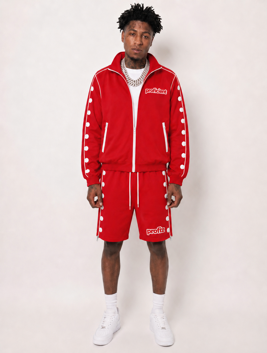 Red Profitz Windbreaker Short Set