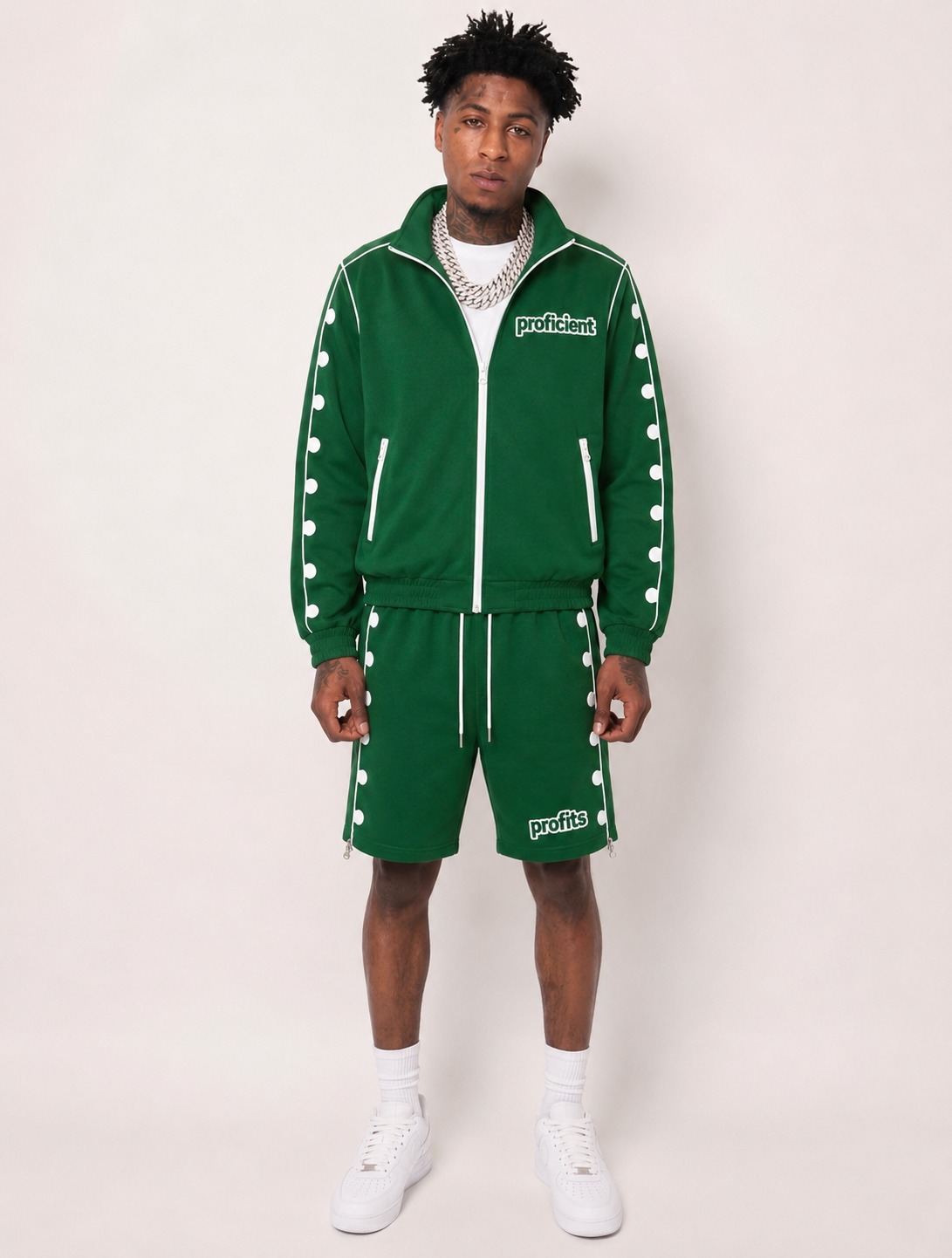 Green Profitz Windbreaker Short Set