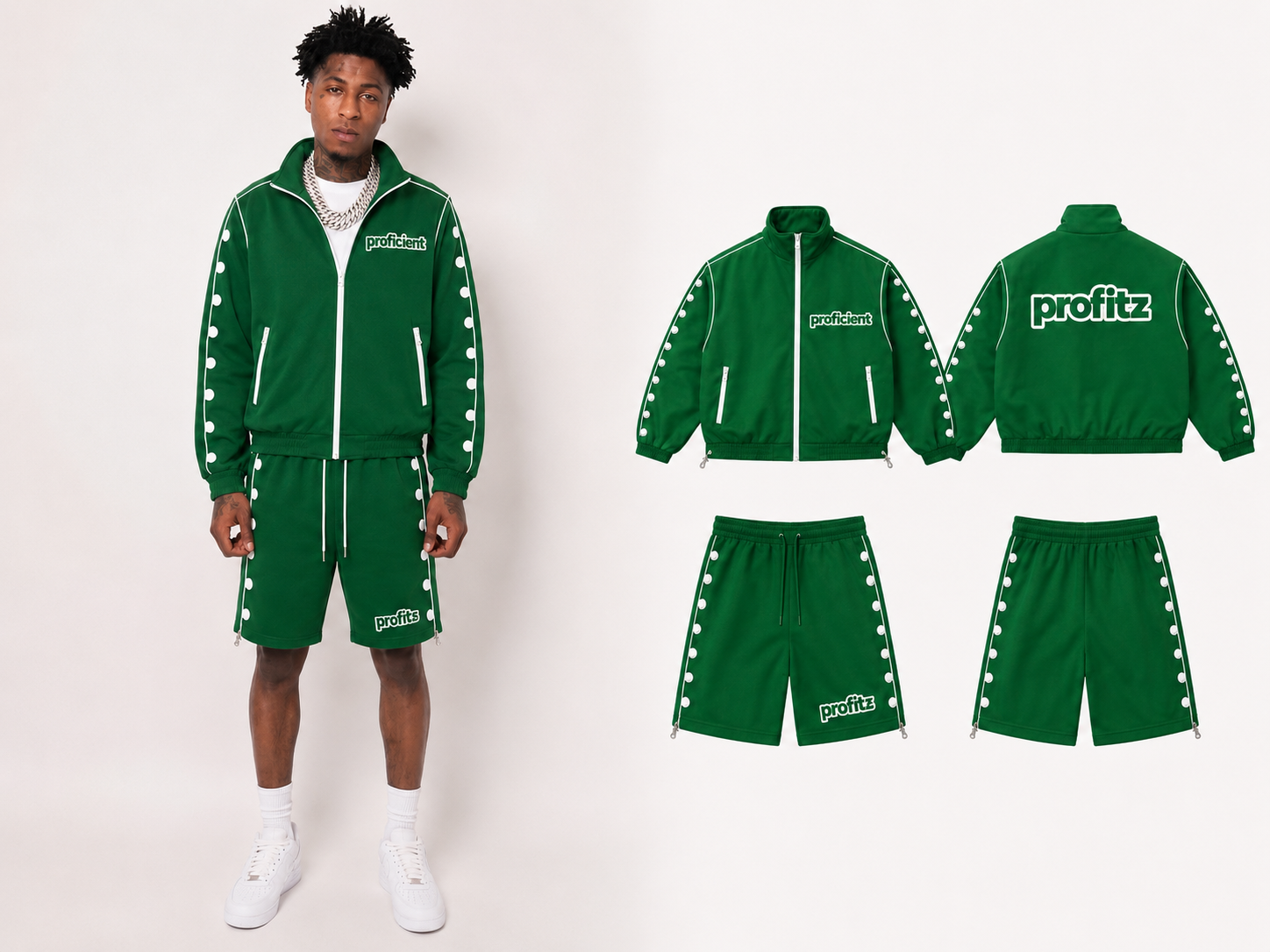Green Profitz Windbreaker Short Set