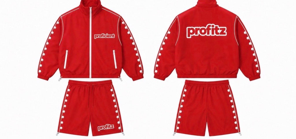 Red Profitz Windbreaker Short Set